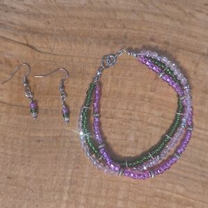 Wicked Inspired Pink and Green Beaded Jewelry Set